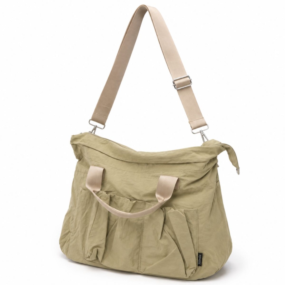 Bolso cartera al hombro de nylon beige, estilo sport, 38 × 40 × 14 cm