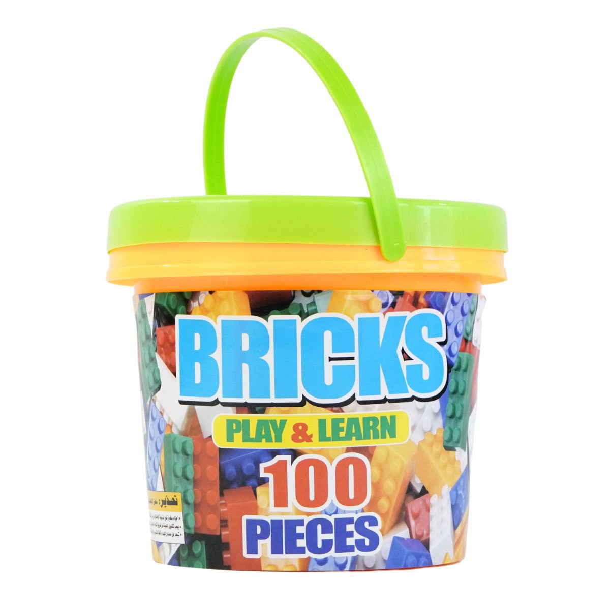 Bloques para armar en balde con reloj, 17 × 15 cm, 100 piezas