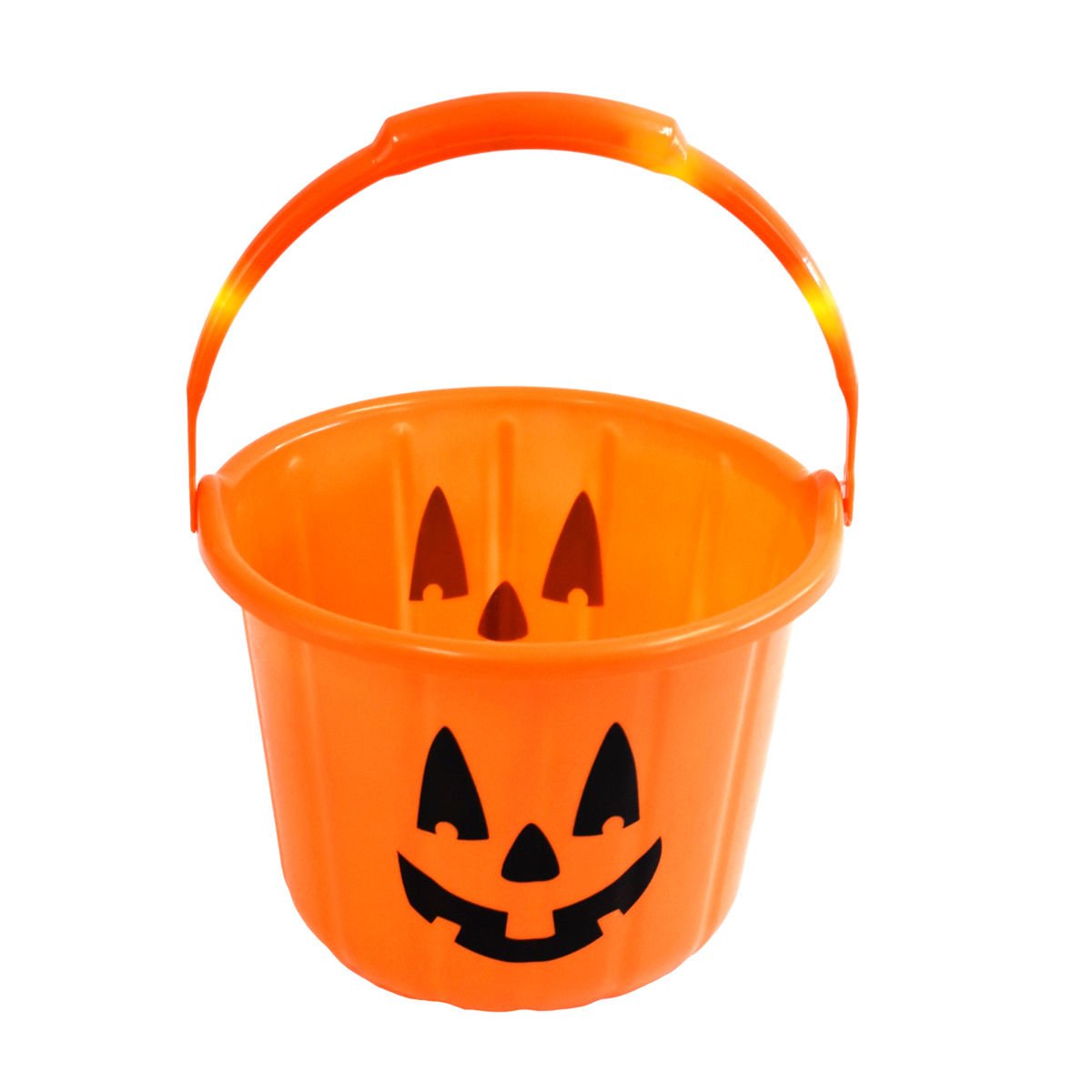 Balde de Halloween de plástico naranja con luz, 4 luces, 23 × 18 cm