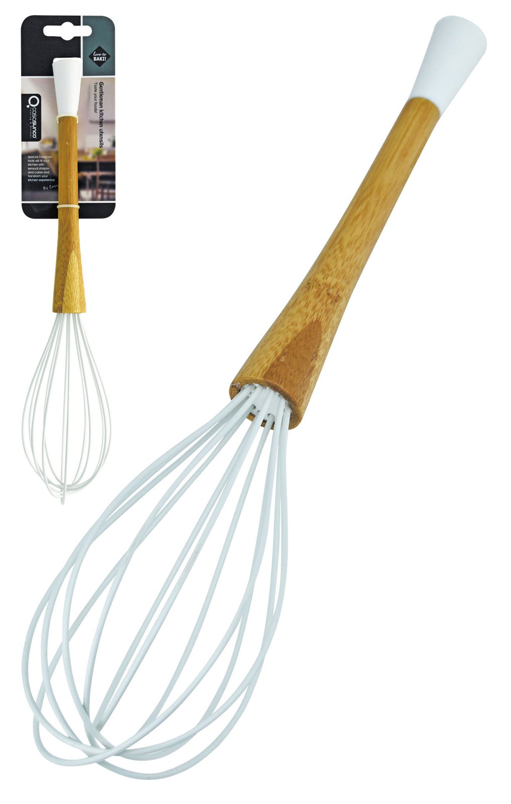 Batidor manual Casasunco de silicona con mango de madera, 32 cm
