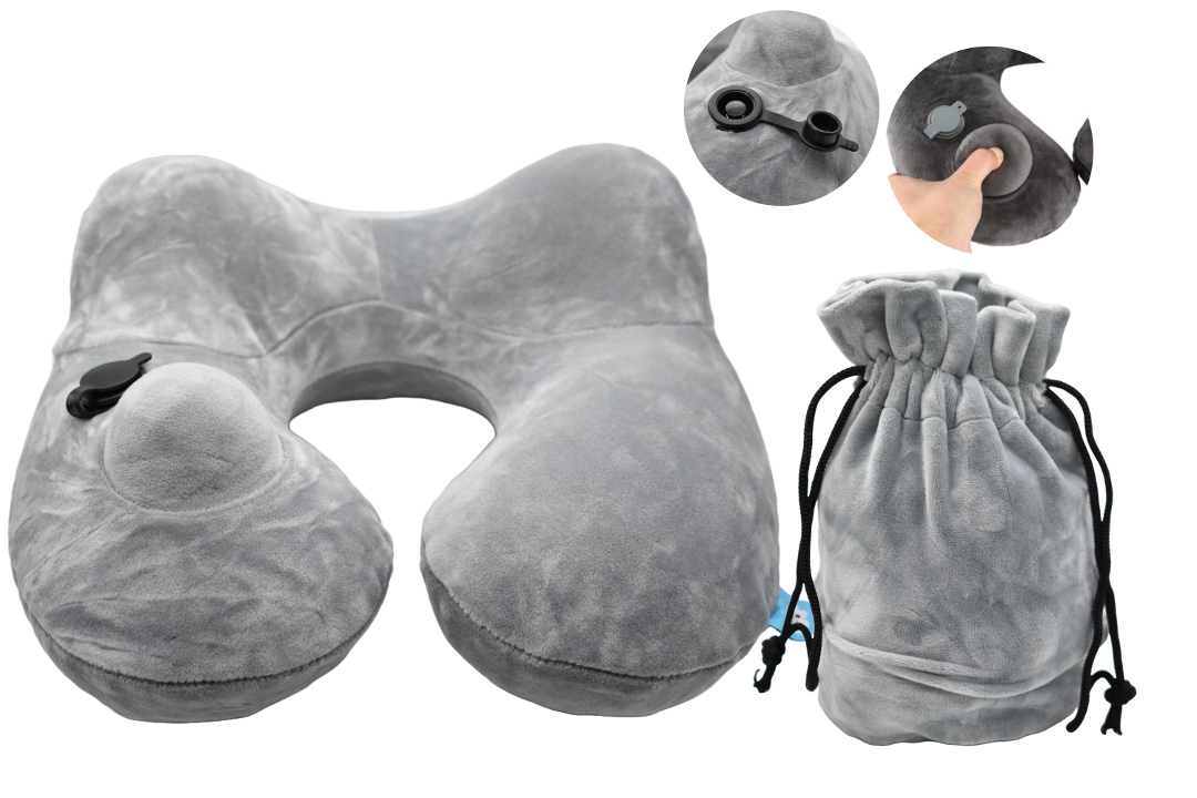 Almohada de viaje inflable en funda, 25 × 25 cm