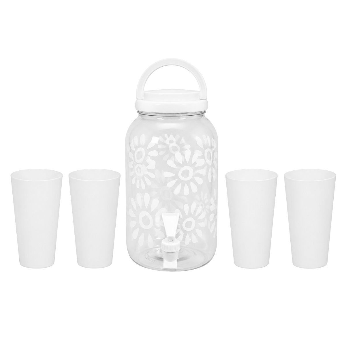 Dispensador de plástico con canilla y 4 vasos altos, 3,5 L