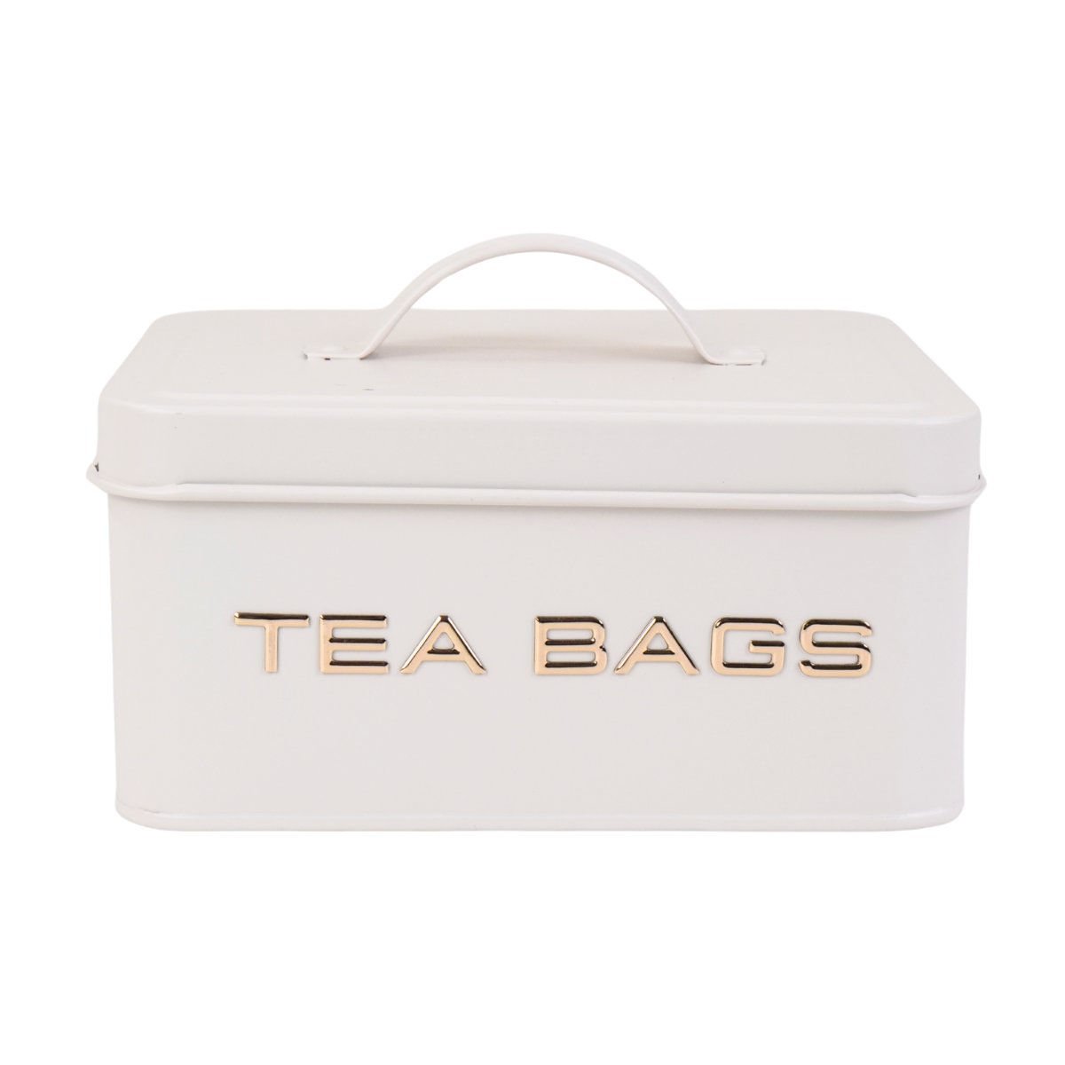 Caja de té de metal línea Beige con dorado, 6 divisiones