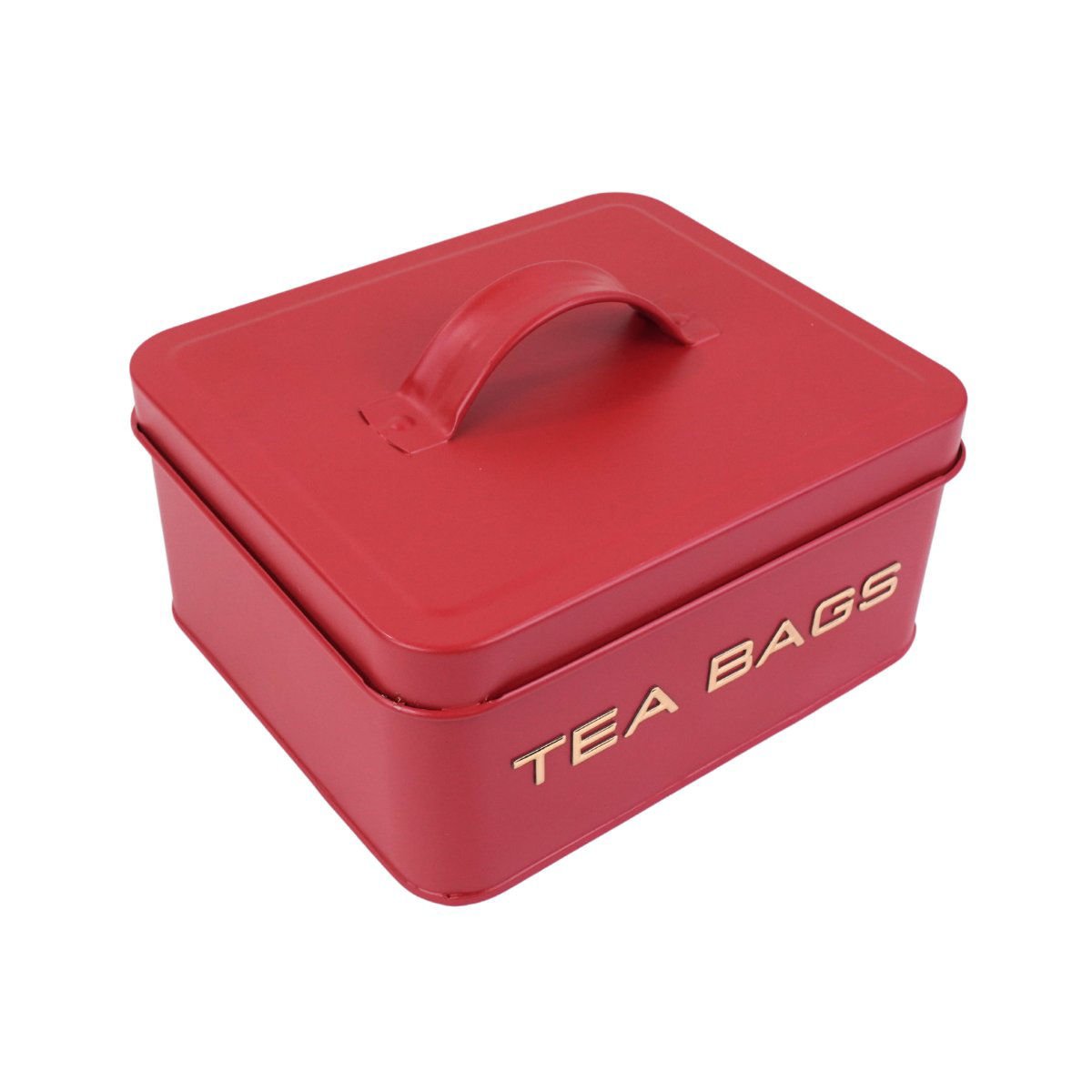 Caja de té de metal rojo con dorado, 6 divisiones