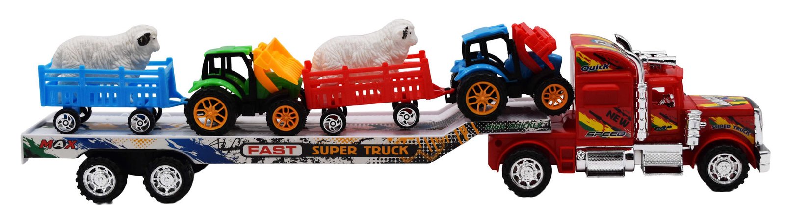 Camión cigueña tractor y animales en burbuja, 49 cm