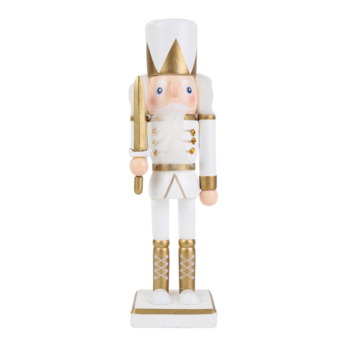 Adorno navideño cascanueces de madera blanco y dorado, 25 cm de alto