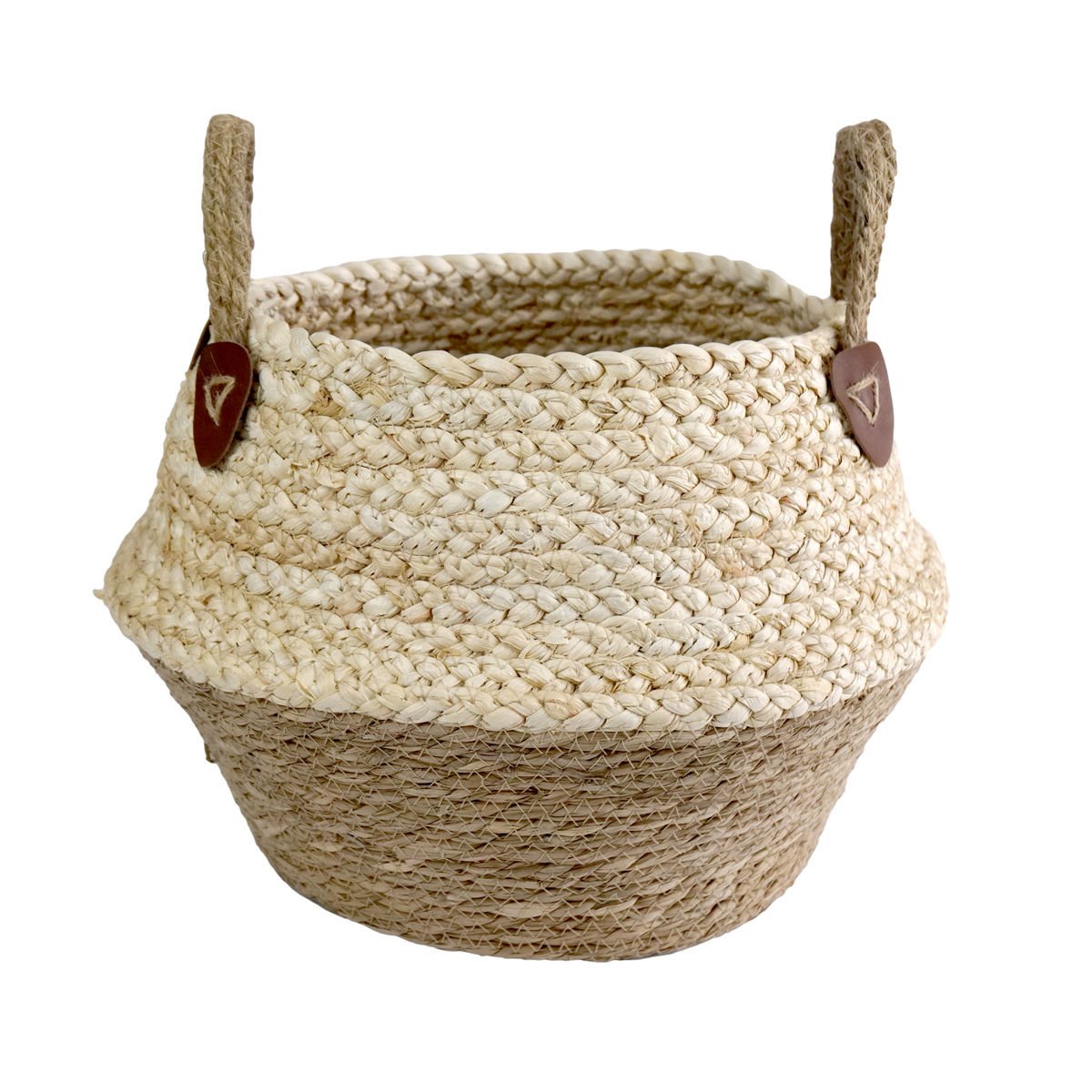 Cesto combinado de yute y paja con asas, 36 × 25 cm