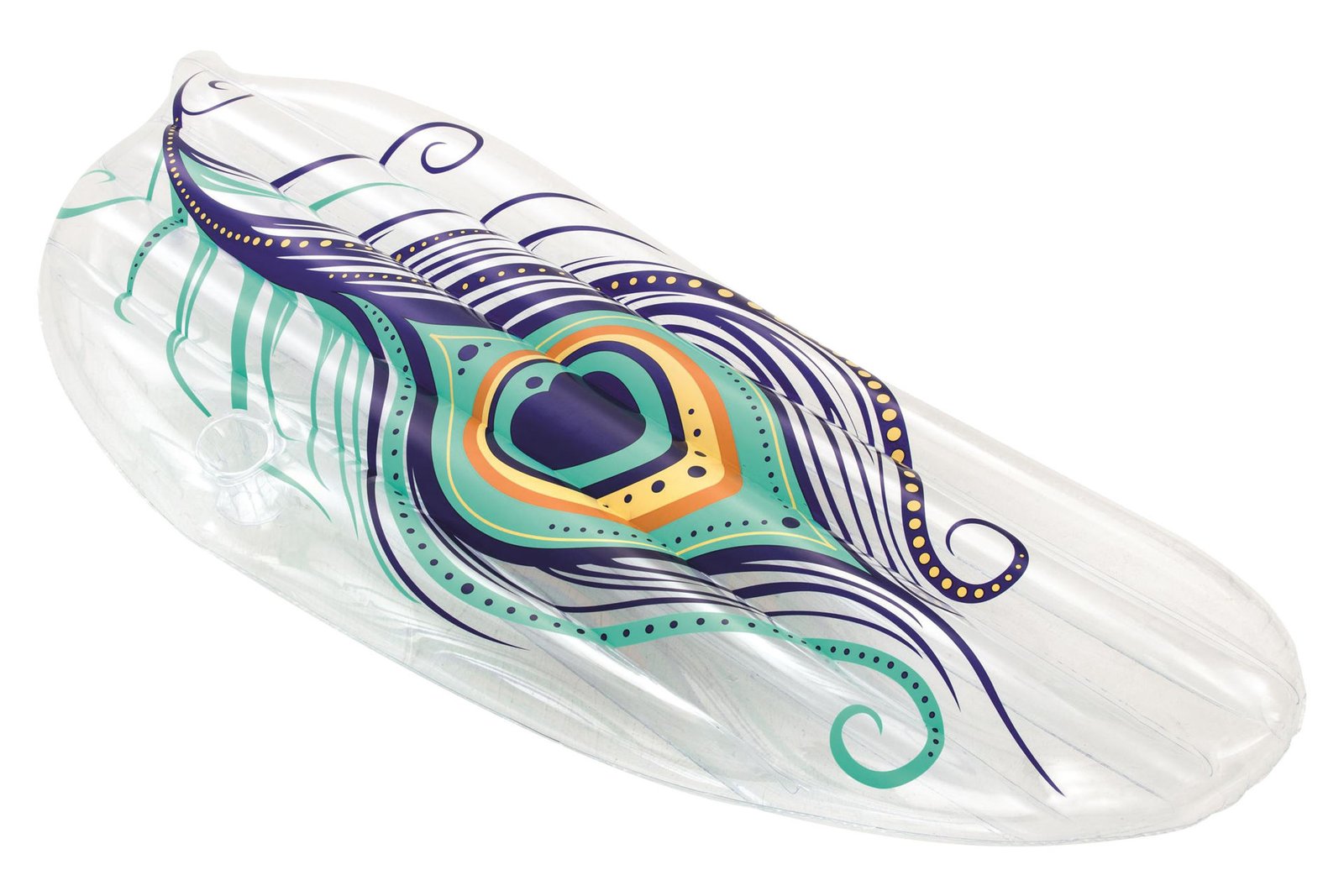 Colchoneta inflable Bestway transparente con pluma pavo real, 189 × 79 cm