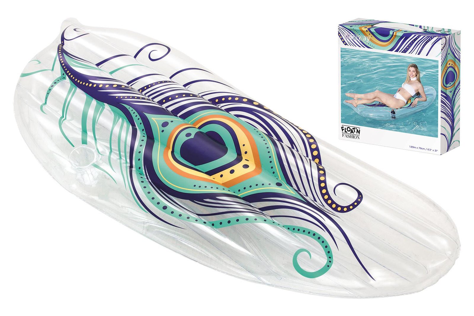 Colchoneta inflable Bestway transparente pavo real, 189 × 79 cm