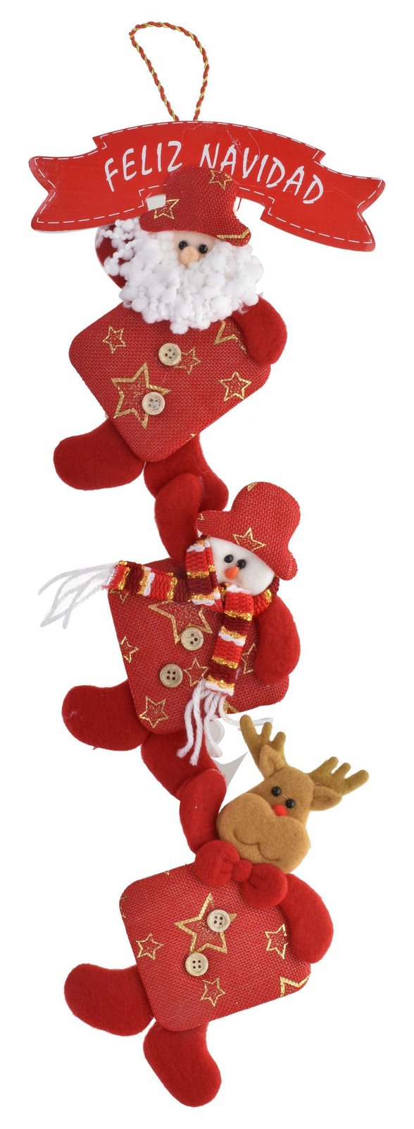 Colgante feliz navidad papa noel reno y muñeco nieve rojo 53C bolsa