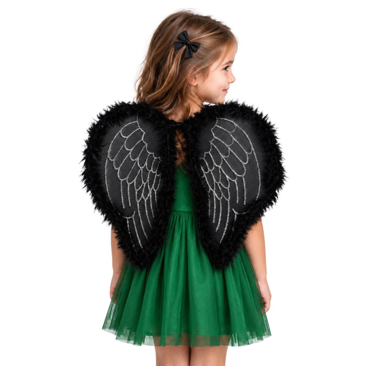 Alas ángel tul piel/glitter blanco negro rosa halloween, 45 × 40 cm