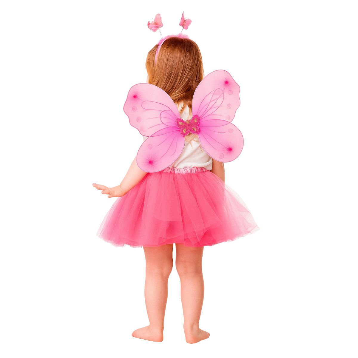 Disfraz de mariposa rosa y blanco con lunares, set de 4 piezas