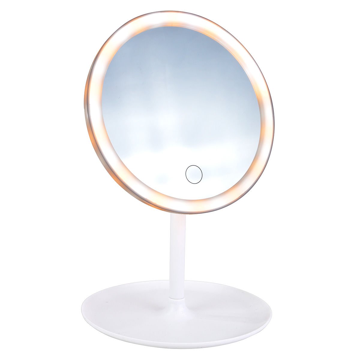 Espejo redondo con luz LED y base, USB onetouch, 17,5 cm de diámetro