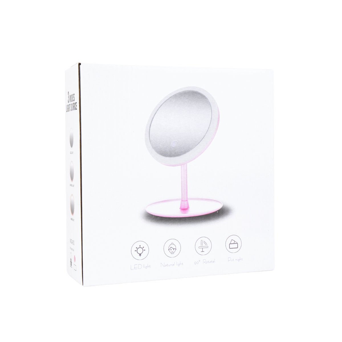 Espejo redondo con luz LED y base, USB onetouch, 17,5 cm de diámetro