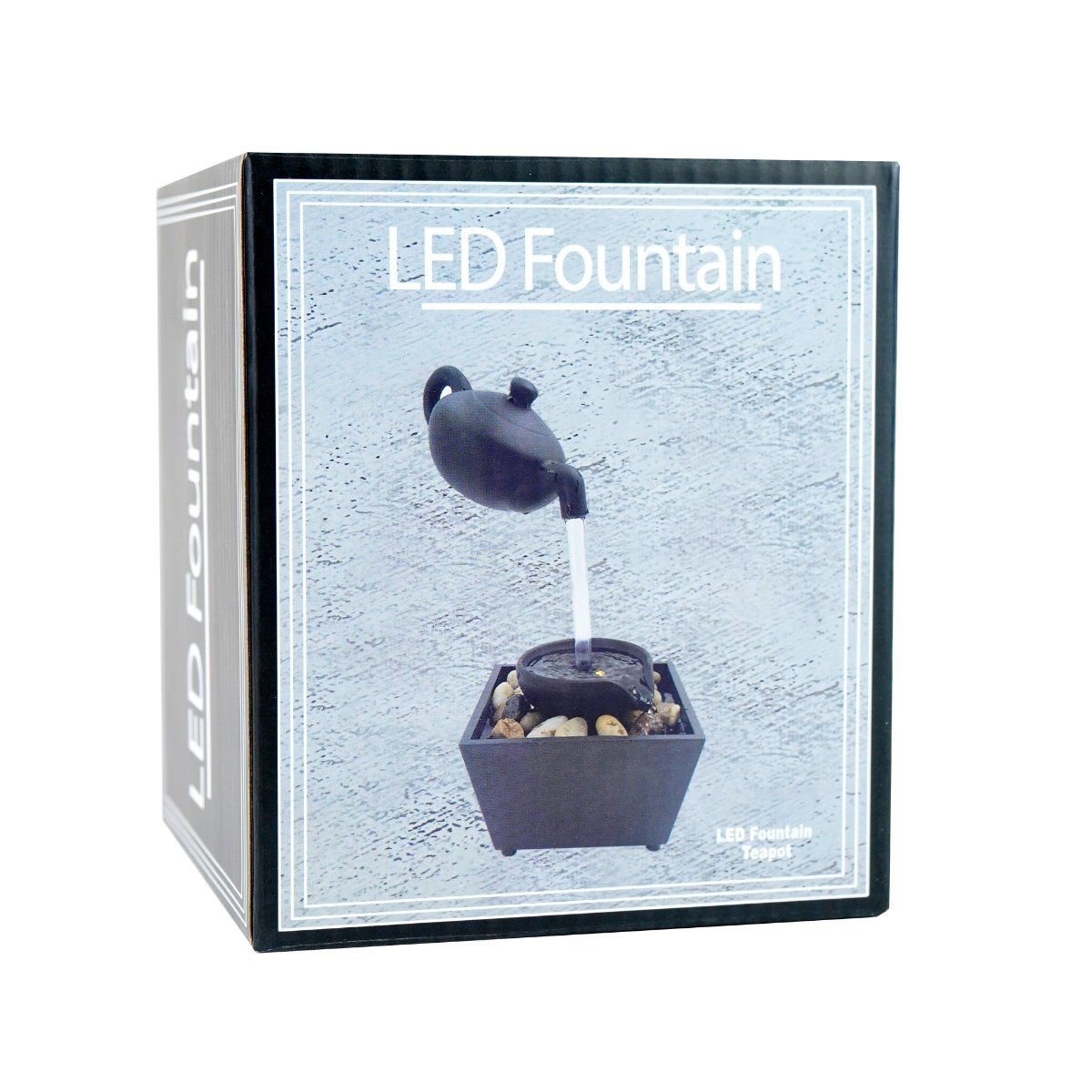 Fuente de agua con luz LED, tetera y piedras, a pila o USB