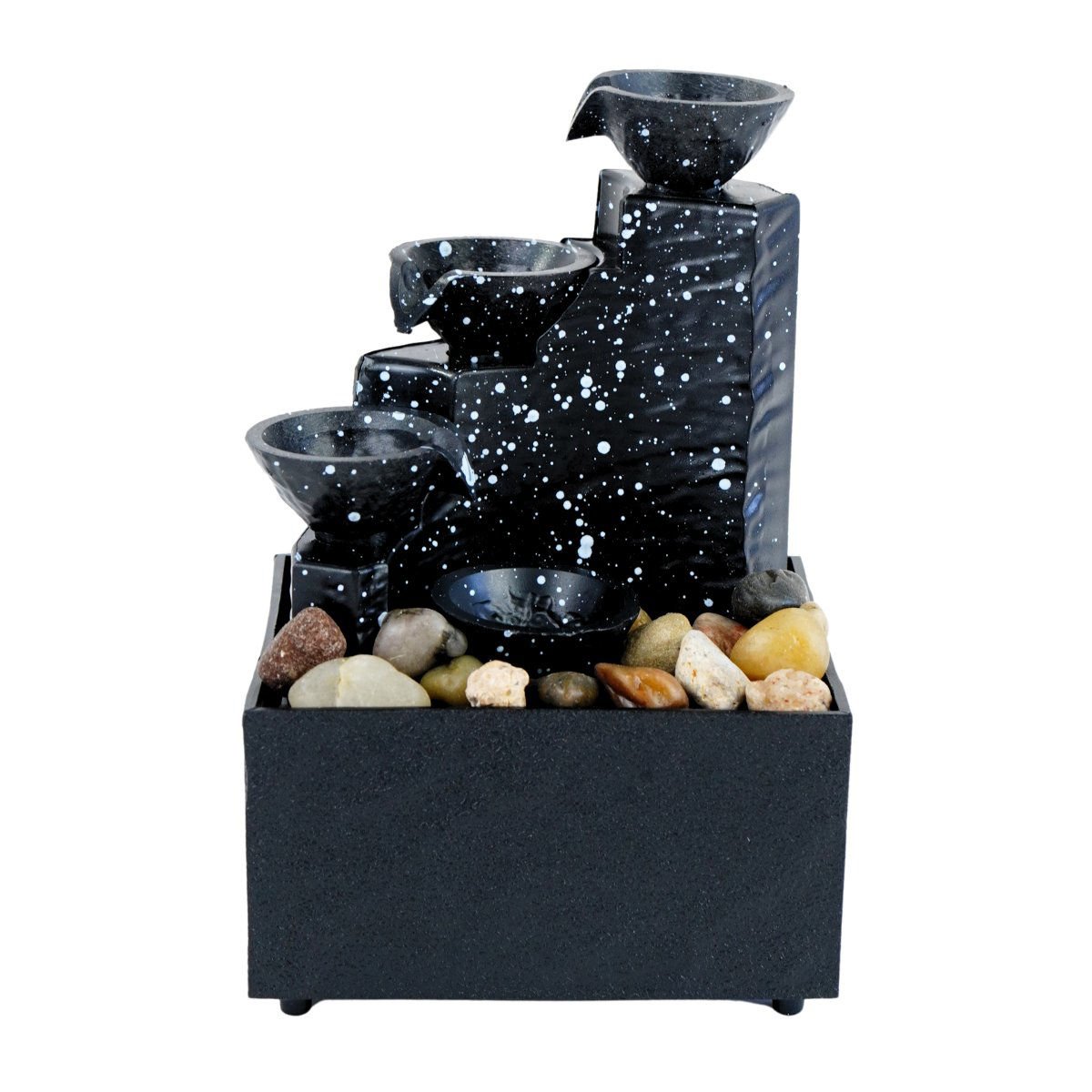 Fuente de agua con luz LED, 4 vasijas y piedras, a pila o USB