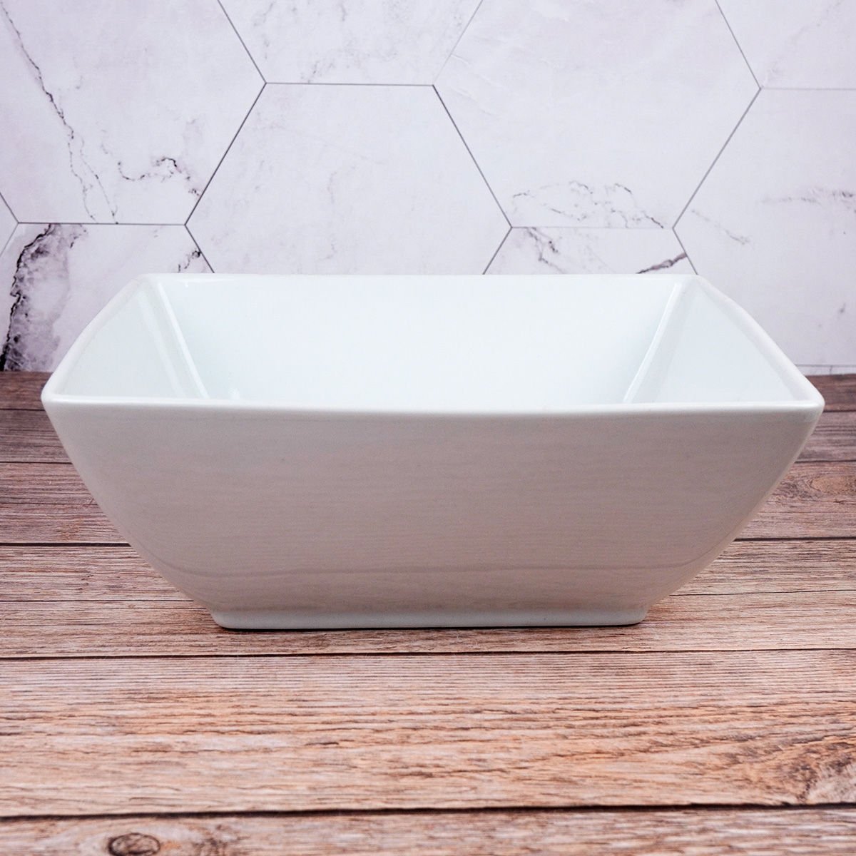 Bowl de cerámica blanca hondo cuadrado, 23 × 23 × 9 cm