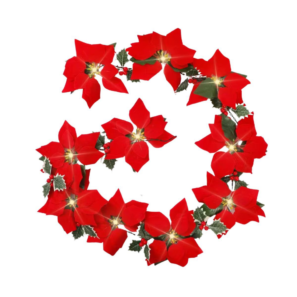 Luces LED flor estella federal X10 navideña con muerdago a pila, 2 m