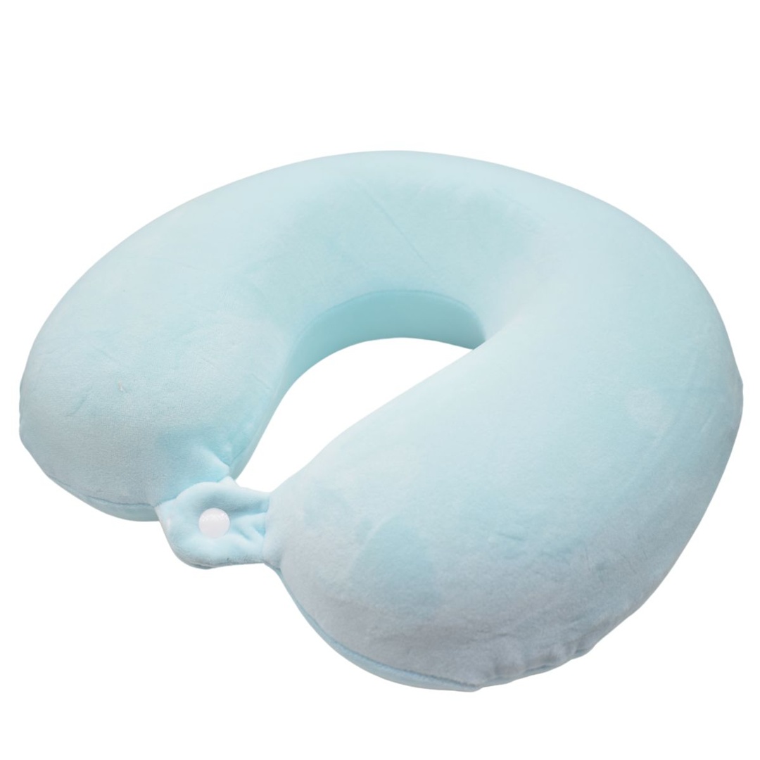 Almohada de viaje celeste de espuma viscoelástica, 30 × 26 cm
