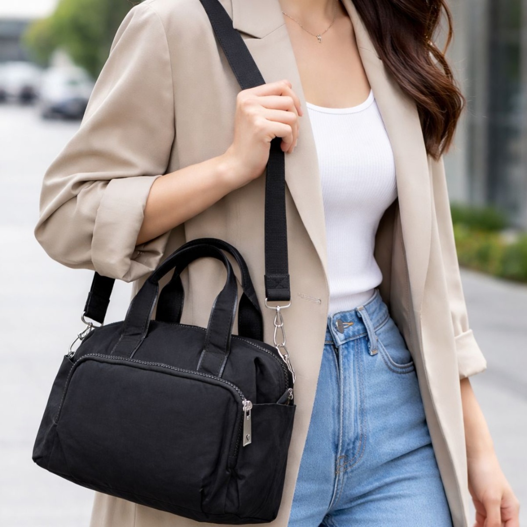 Bolso cartera de mano, negro, 23 × 29 cm