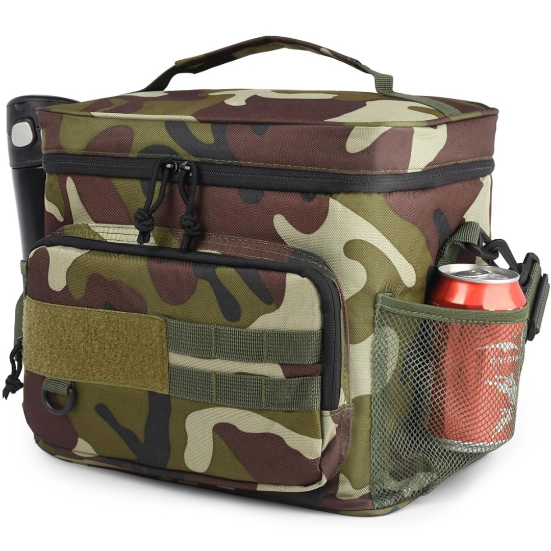 Bolso conservadora térmica camuflado verde de poliéster Oxford, 15,5 L
