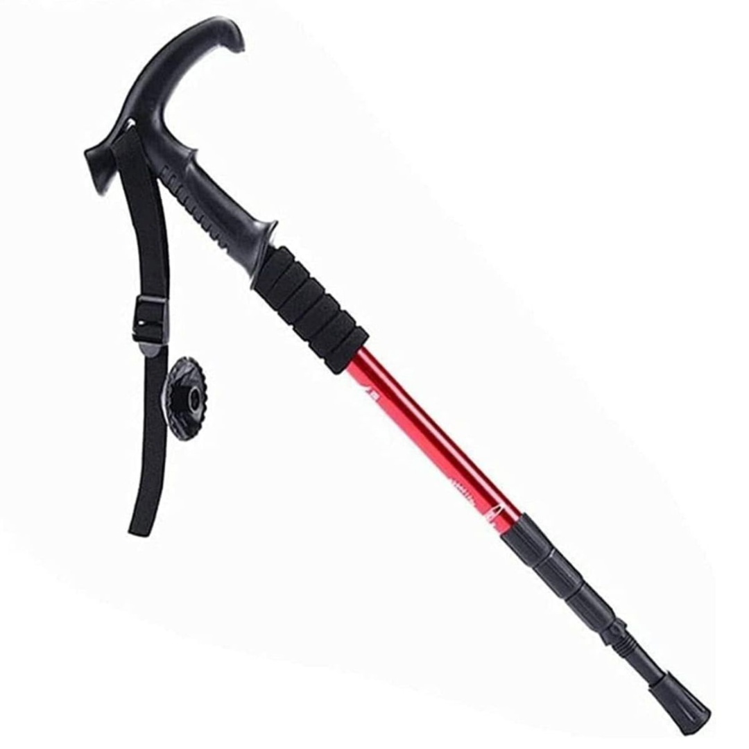 Bastón telescópico para senderismo de aluminio rojo, 50 cm plegado