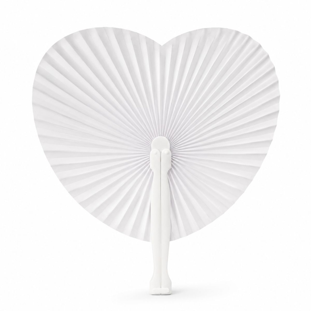 Abanico de papel blanco forma de corazón, pack de 12