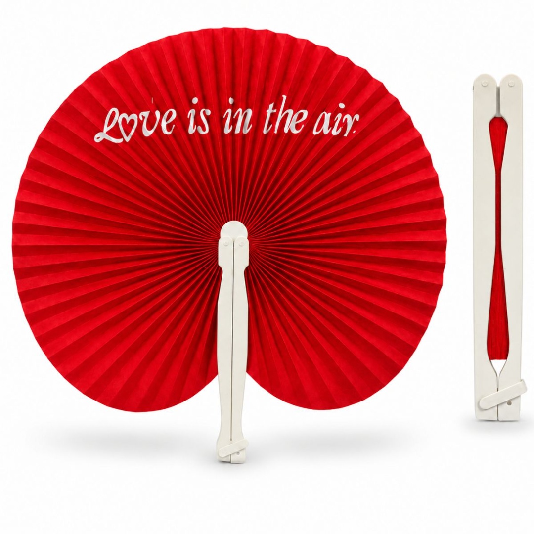 Abanico plegable de papel con estructura de plástico rojo, pack de 12