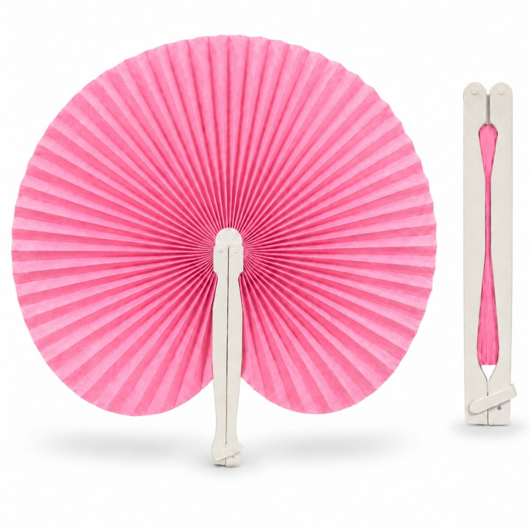 Abanico de papel con estructura de plástico rosado, pack de 12