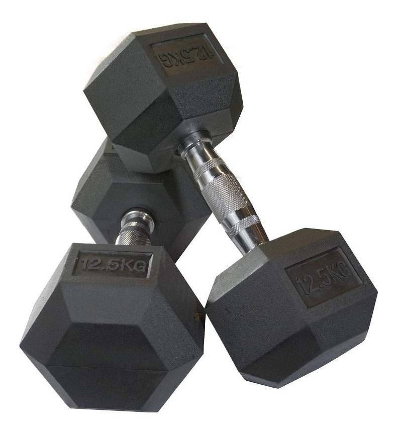 Mancuerna hexagonal engomada de acero y goma, 12,5 kg