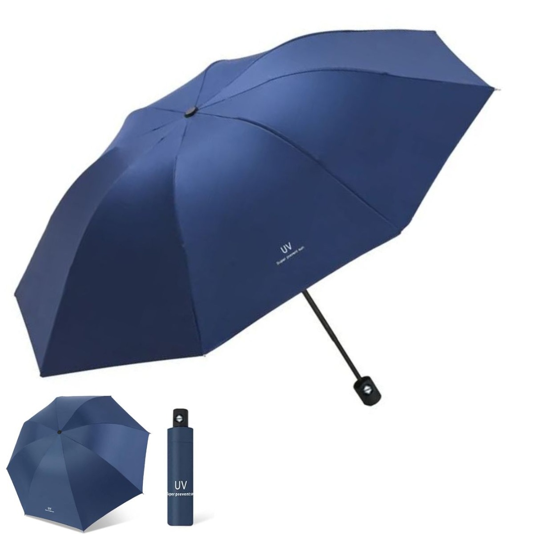 Paraguas portátil automático con UV, azul, 90 cm