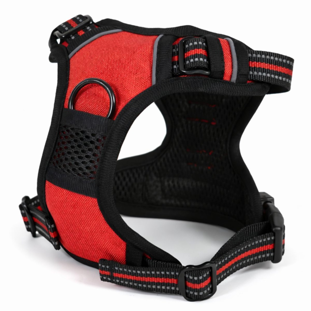 Arnés ajustable para mascotas de poliéster rojo, talle S
