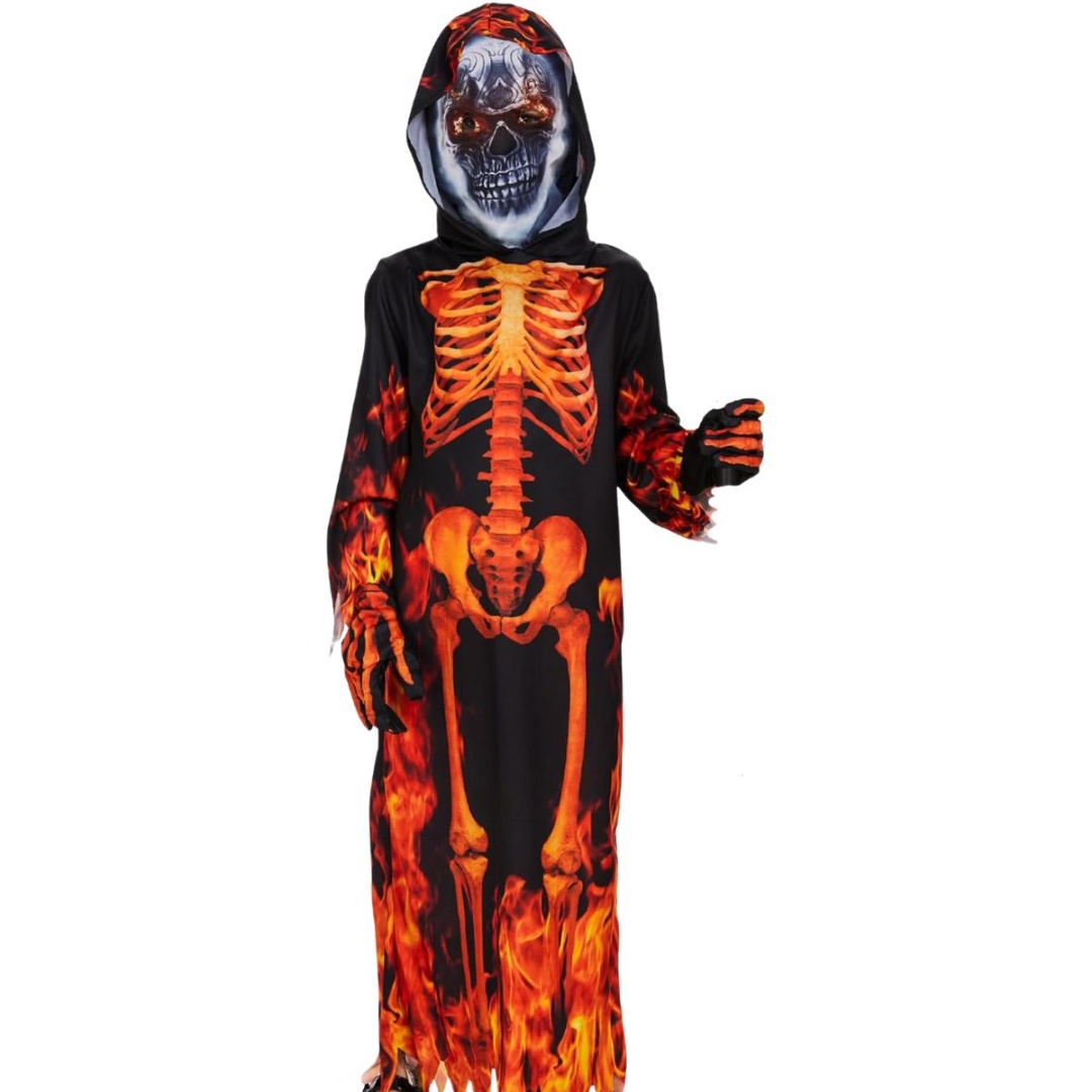 Disfraz de Halloween esqueleto fuego de poliéster, talle M