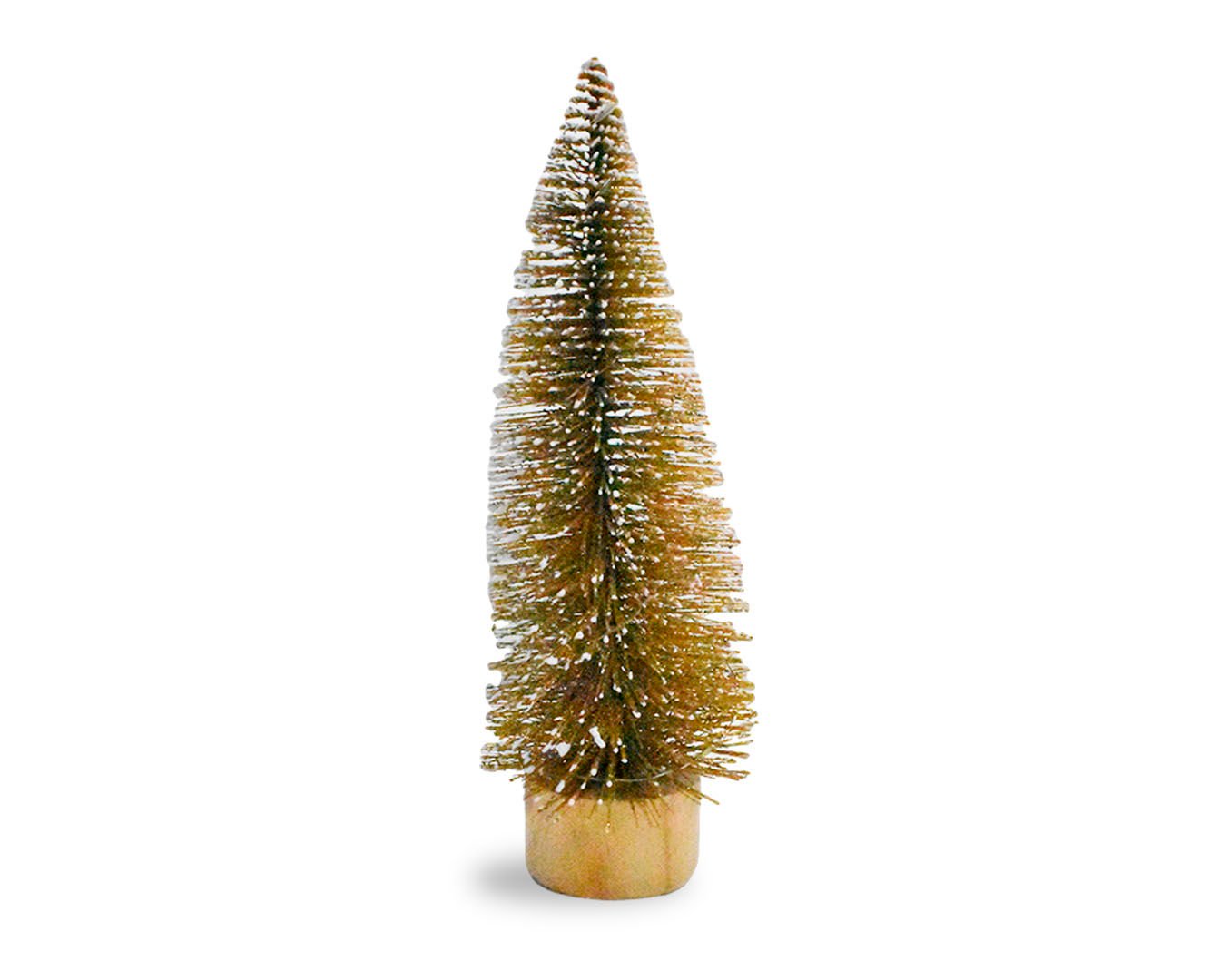 Árbol navideño escritorio base de madera dorado con luz, 5,5 × 25,5 cm