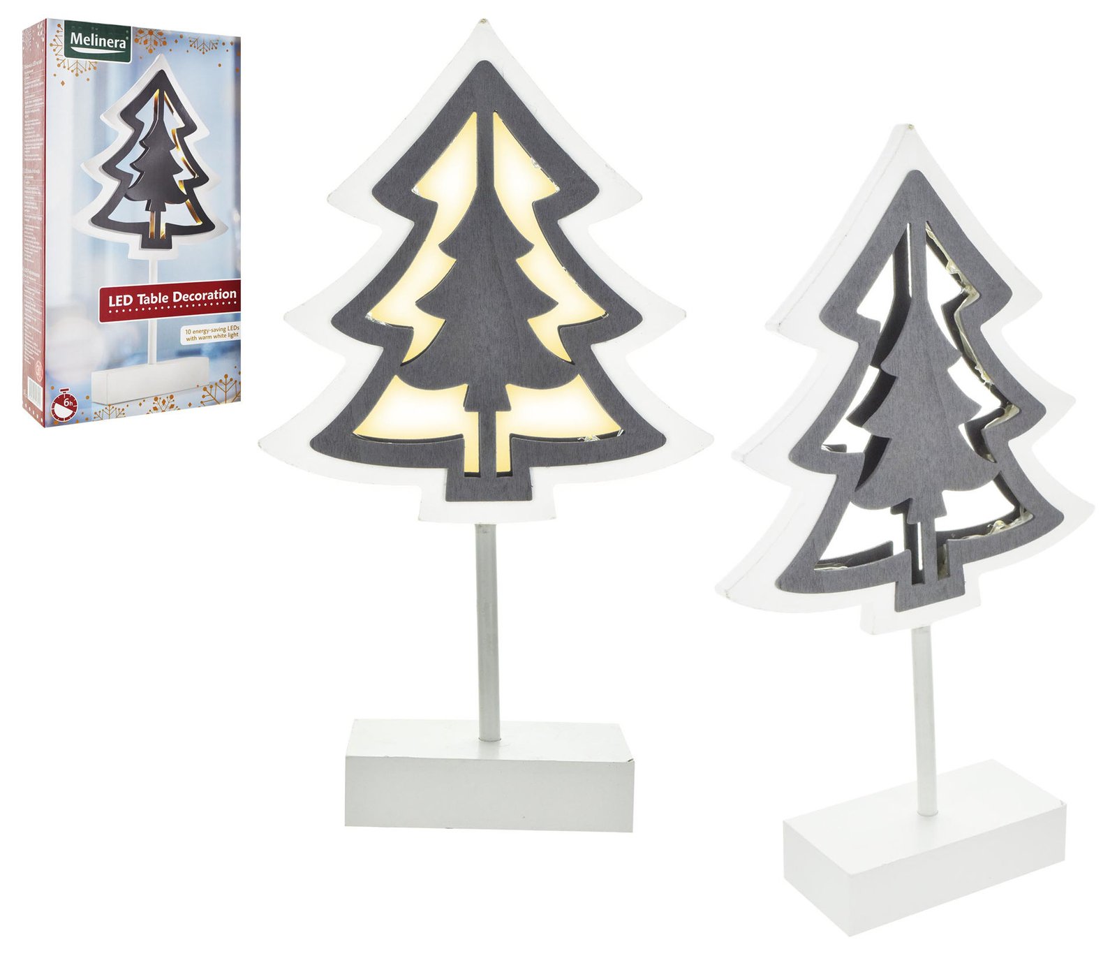 Árbol navideño de madera con luz LED a pila, 10 L
