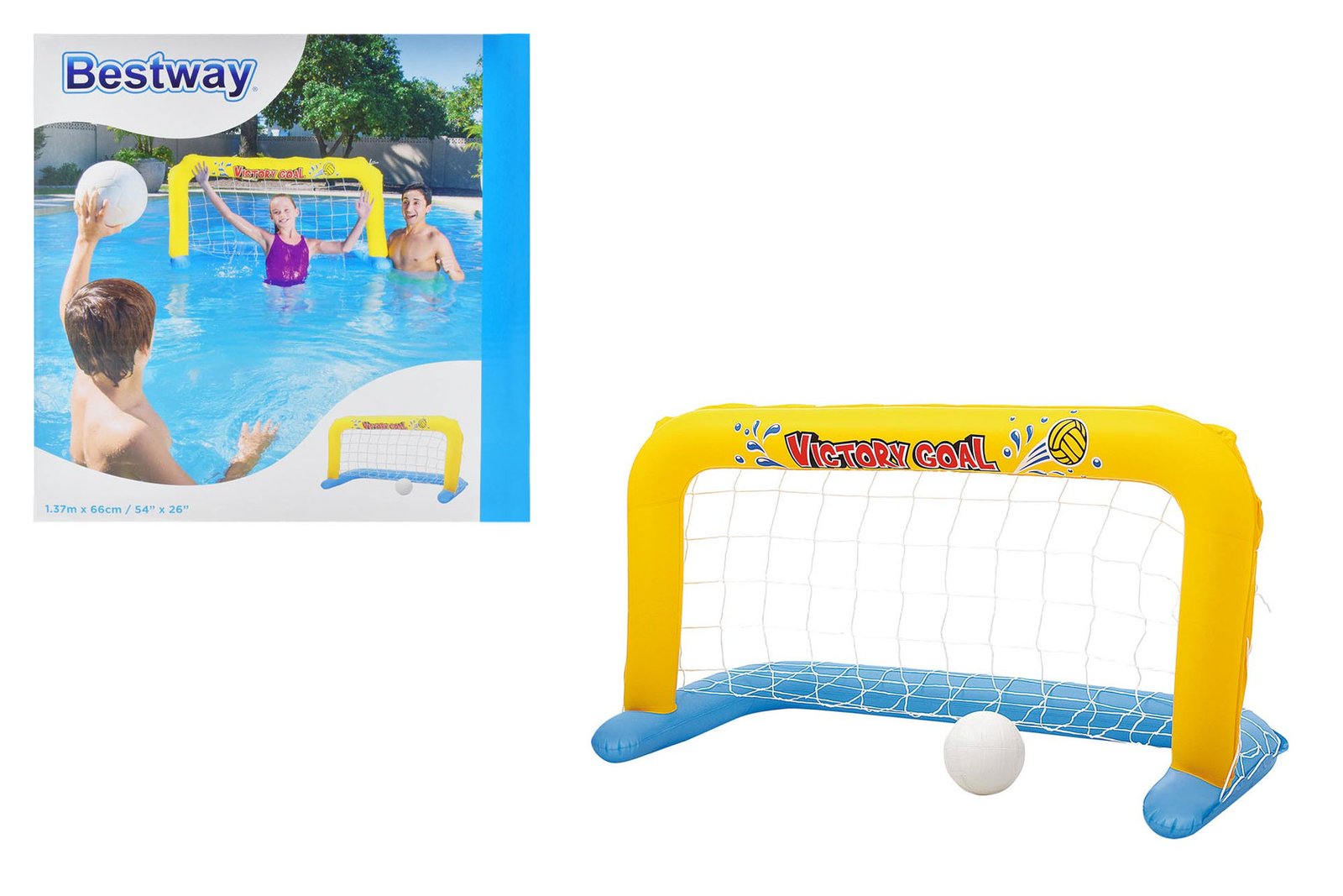 Arco fútbol inflable Bestway con pelota amarillo/azul, 142 × 76 cm