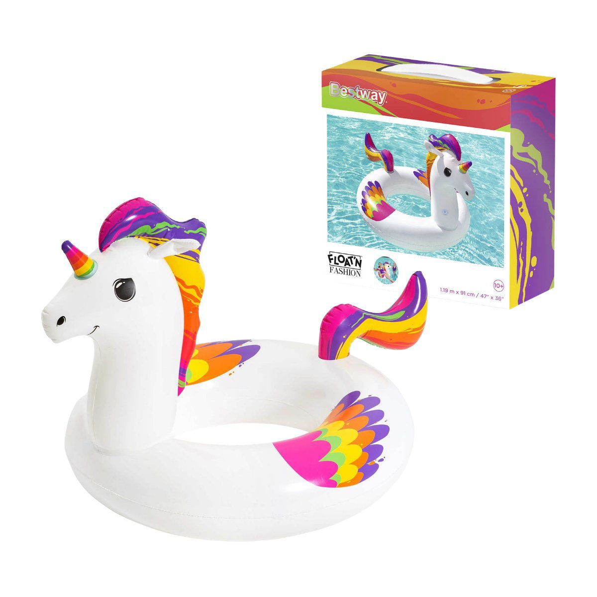 Aro salvavida inflable Bestway unicornio multicolor, 119 × 91 cm