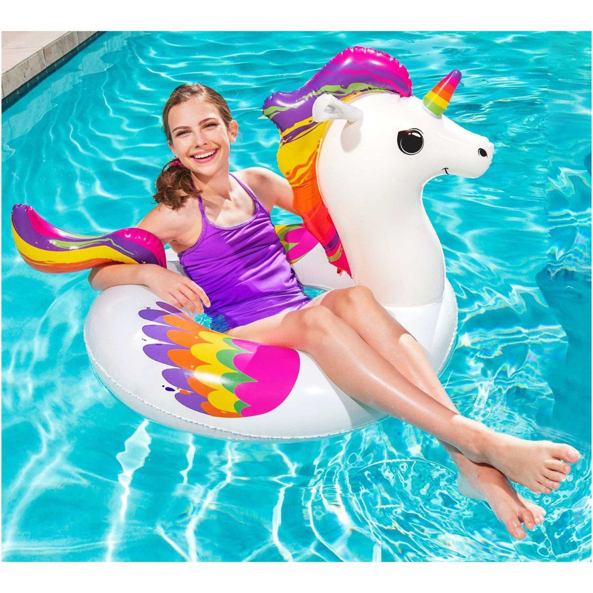 Aro salvavida inflable Bestway unicornio multicolor, 119 × 91 cm