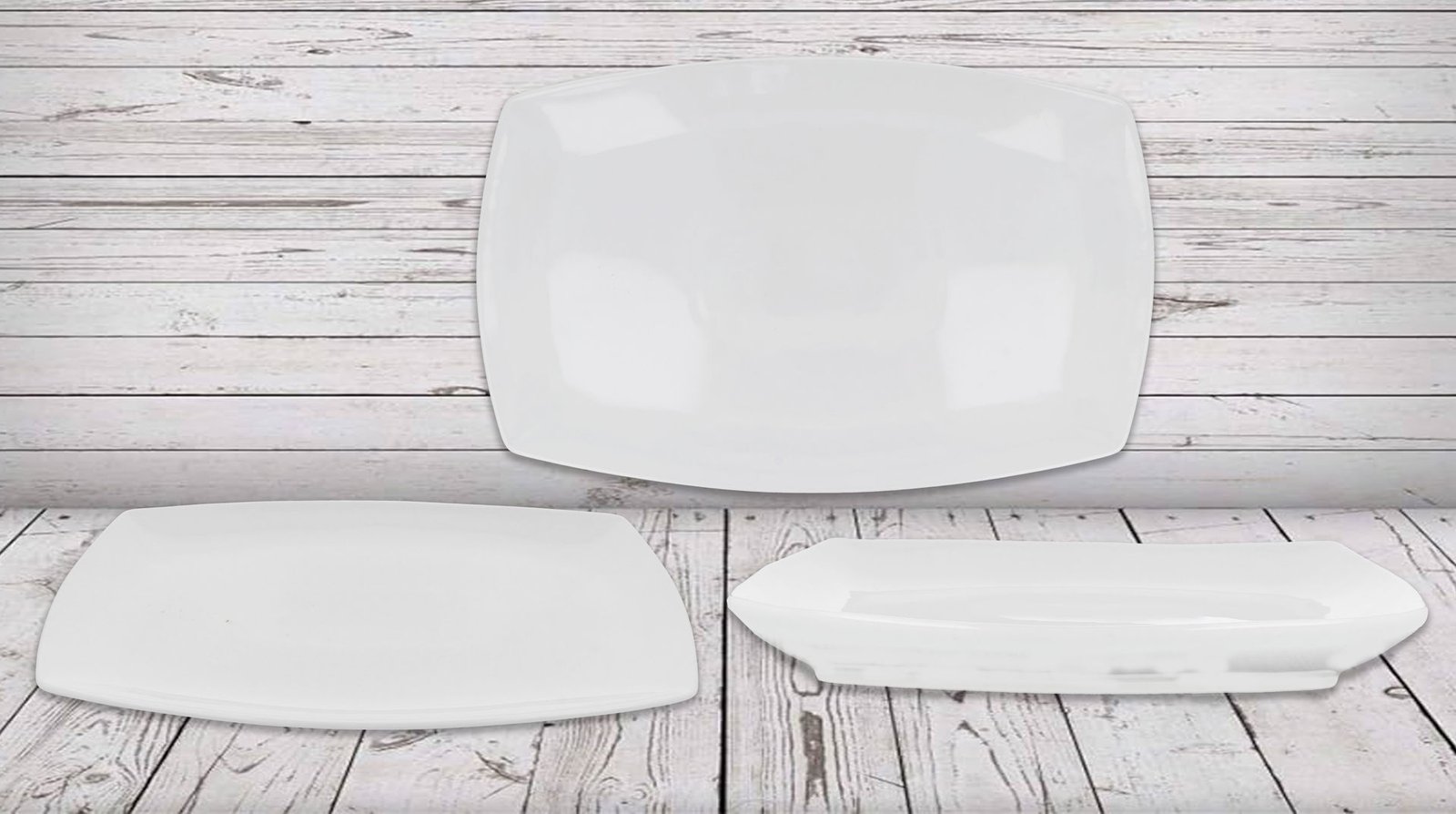 Bandeja rectangular de cerámica blanca lisa, 40 × 26 × 2,5 cm