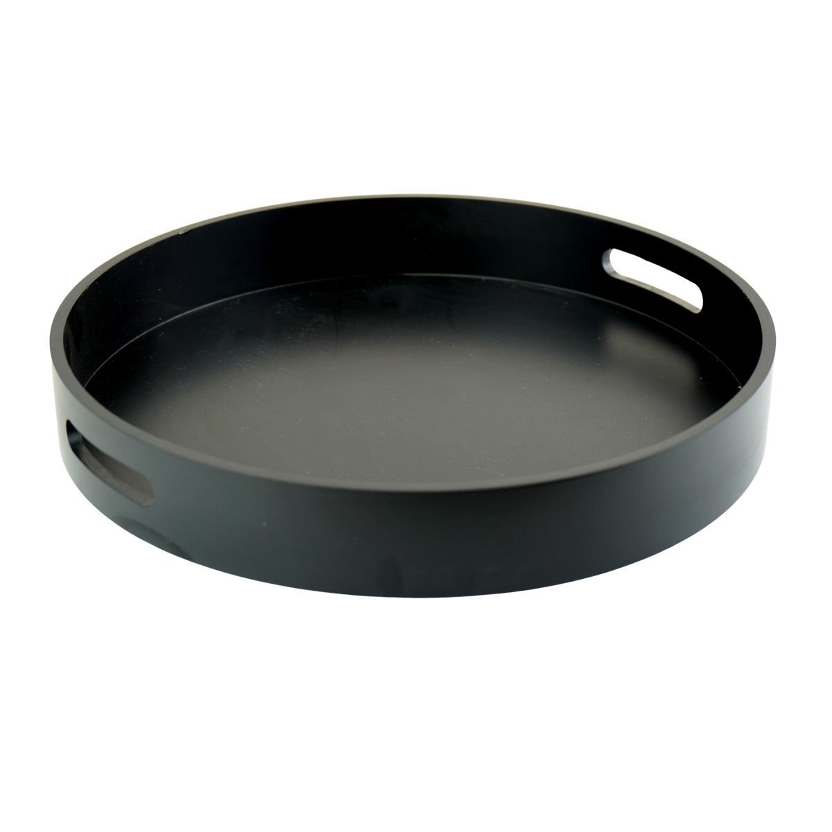 Bandeja de madera redonda negra con asas, 40 cm