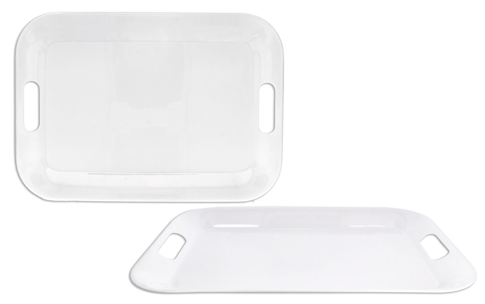 Bandeja de melamina rectangular con asas blanca 16"