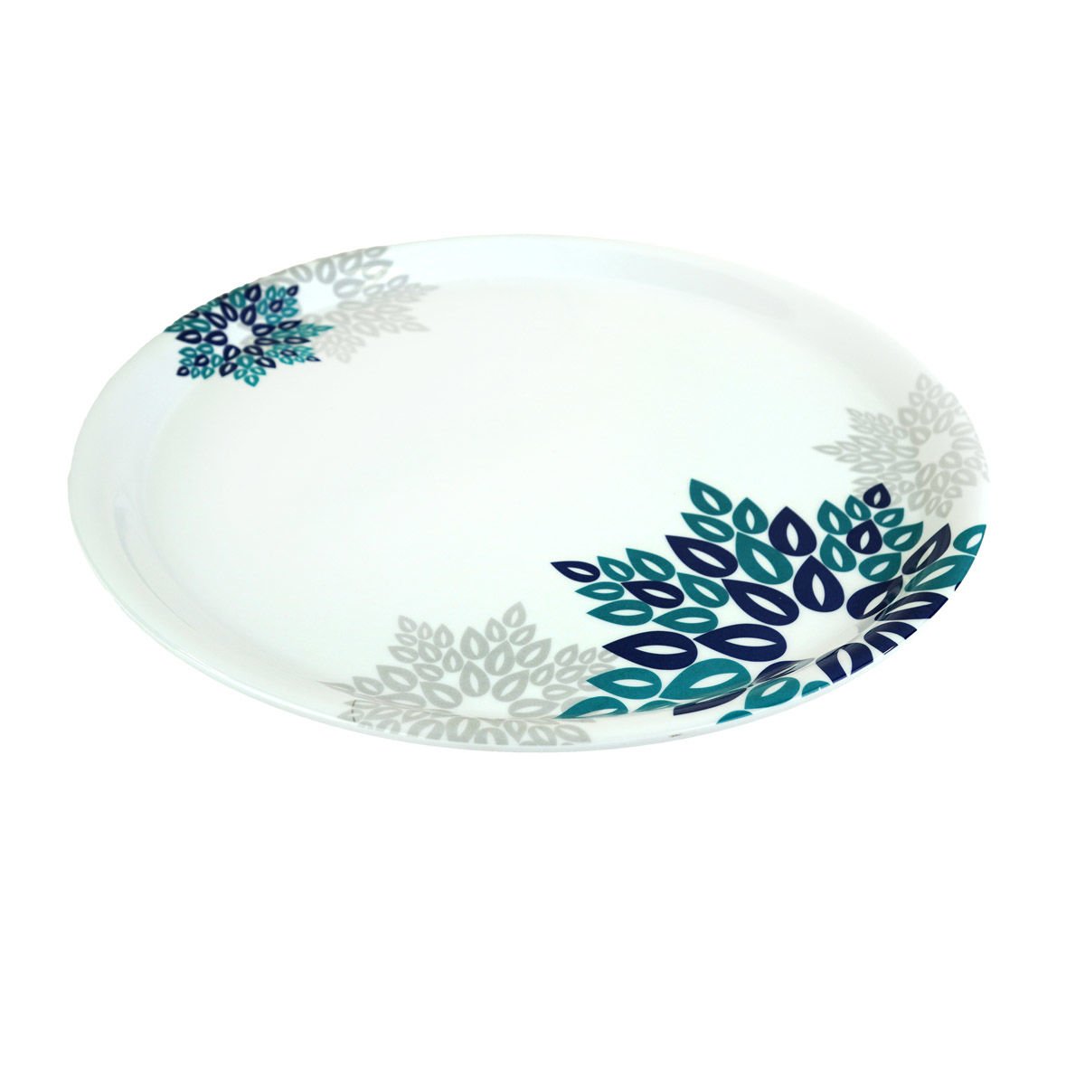Bandeja de melamina redonda 16" diseño Floral azul -ve, 40 × 2,1 cm