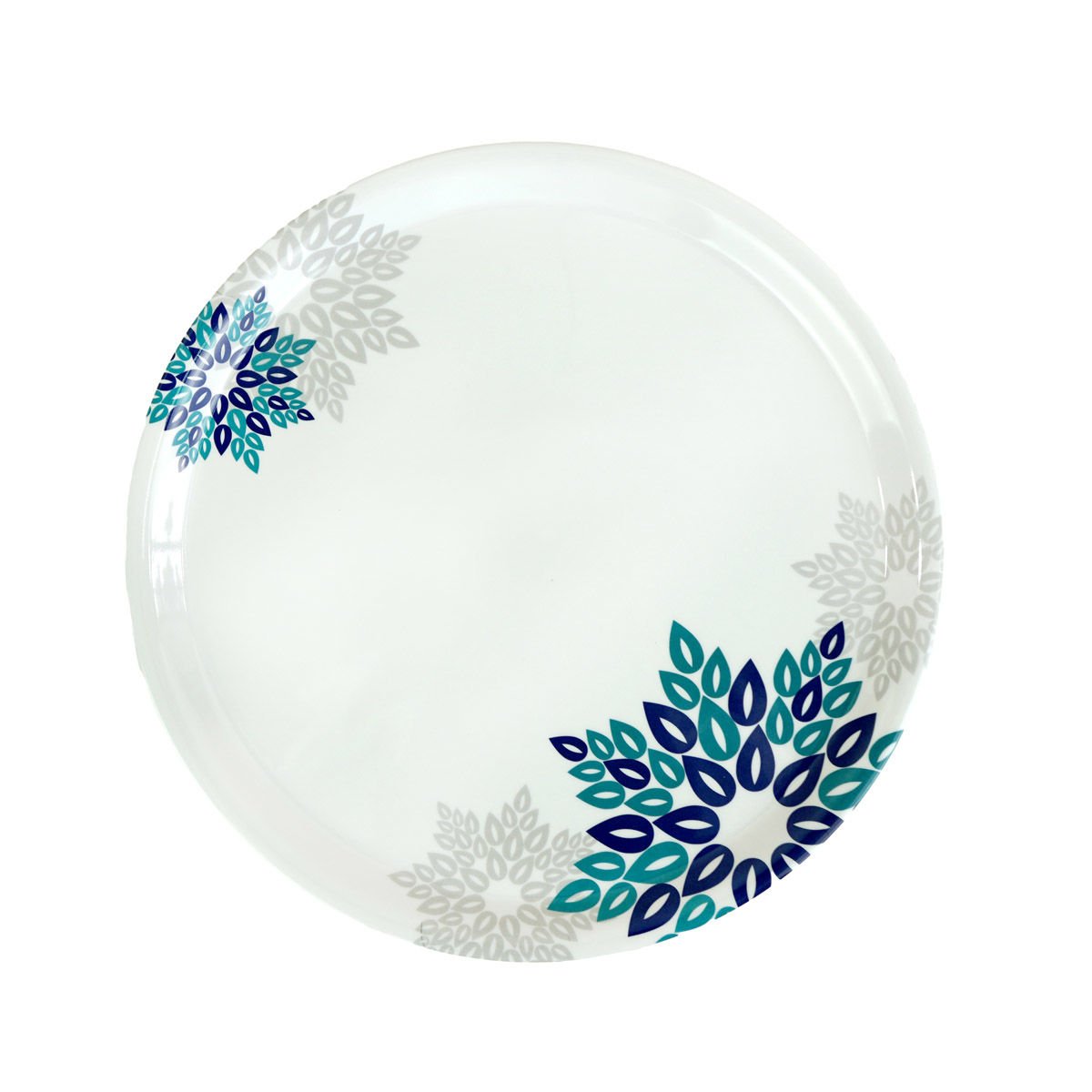 Bandeja de melamina redonda 16" diseño Floral azul -ve, 40 × 2,1 cm