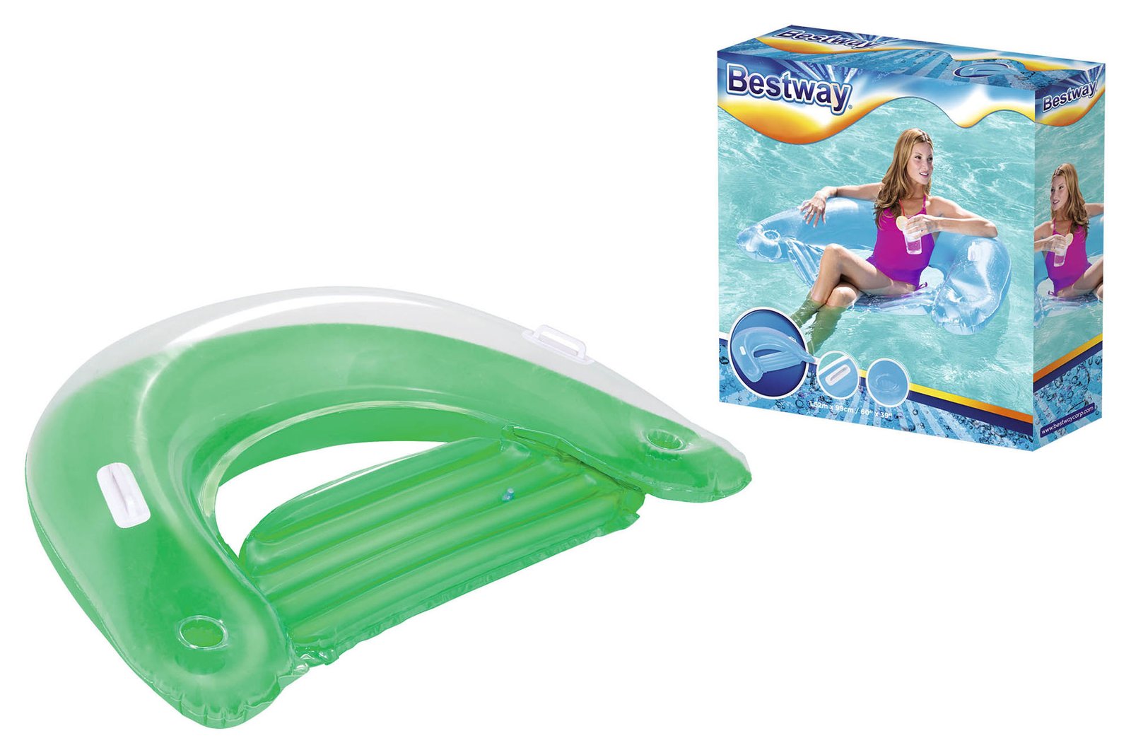 Asiento inflable media Bestway luna agarre posa vasos HASTA90 kg 152 × 99