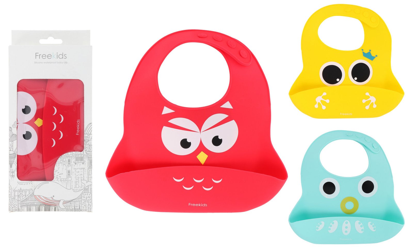Babero de PVC en 3 colores y 3 diseños surtidos, 24 × 24 cm