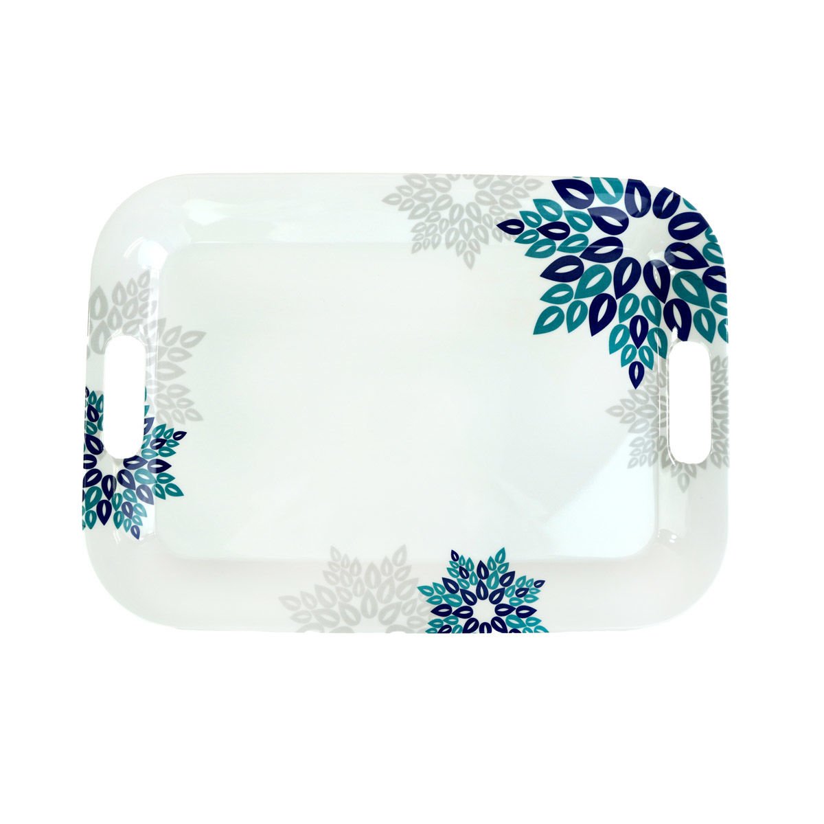 Bandeja rectangular de melamina diseño floral azul, 42 × 29,8 cm