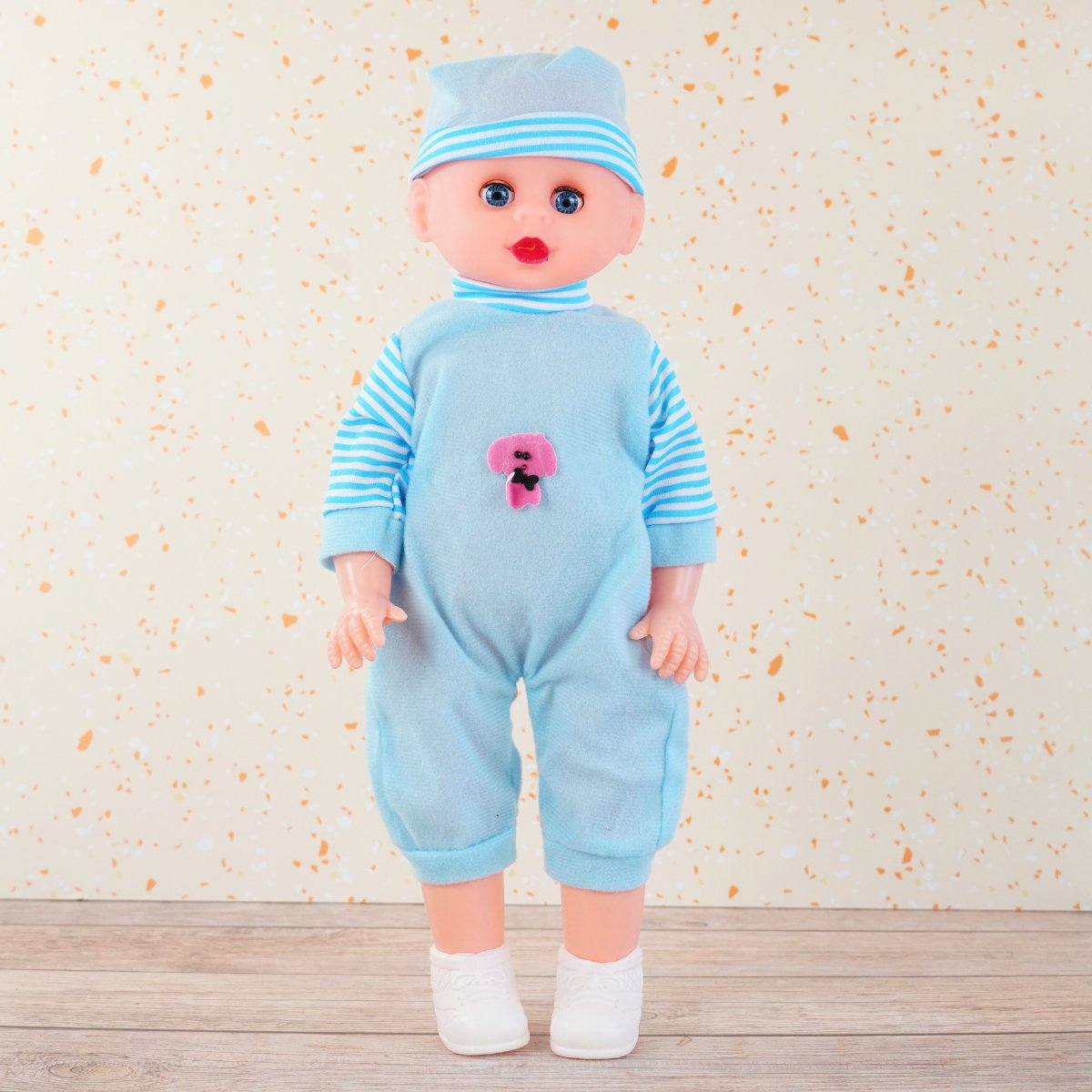 Bebé de plástico con música pijama zapatos de plástico bolsa, 42 cm
