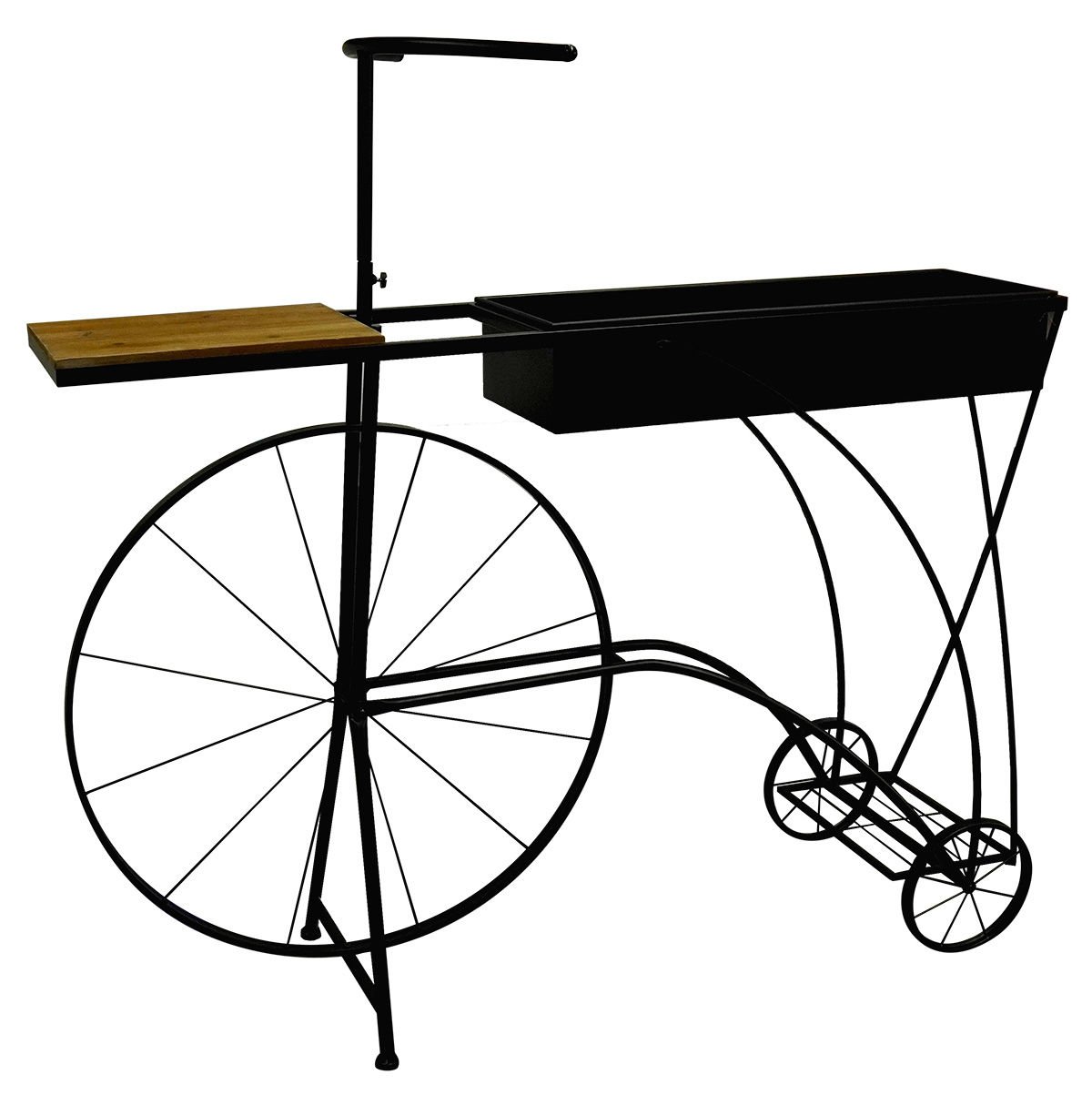 Bicicleta de metal y madera adorno jardinería con porta maceta