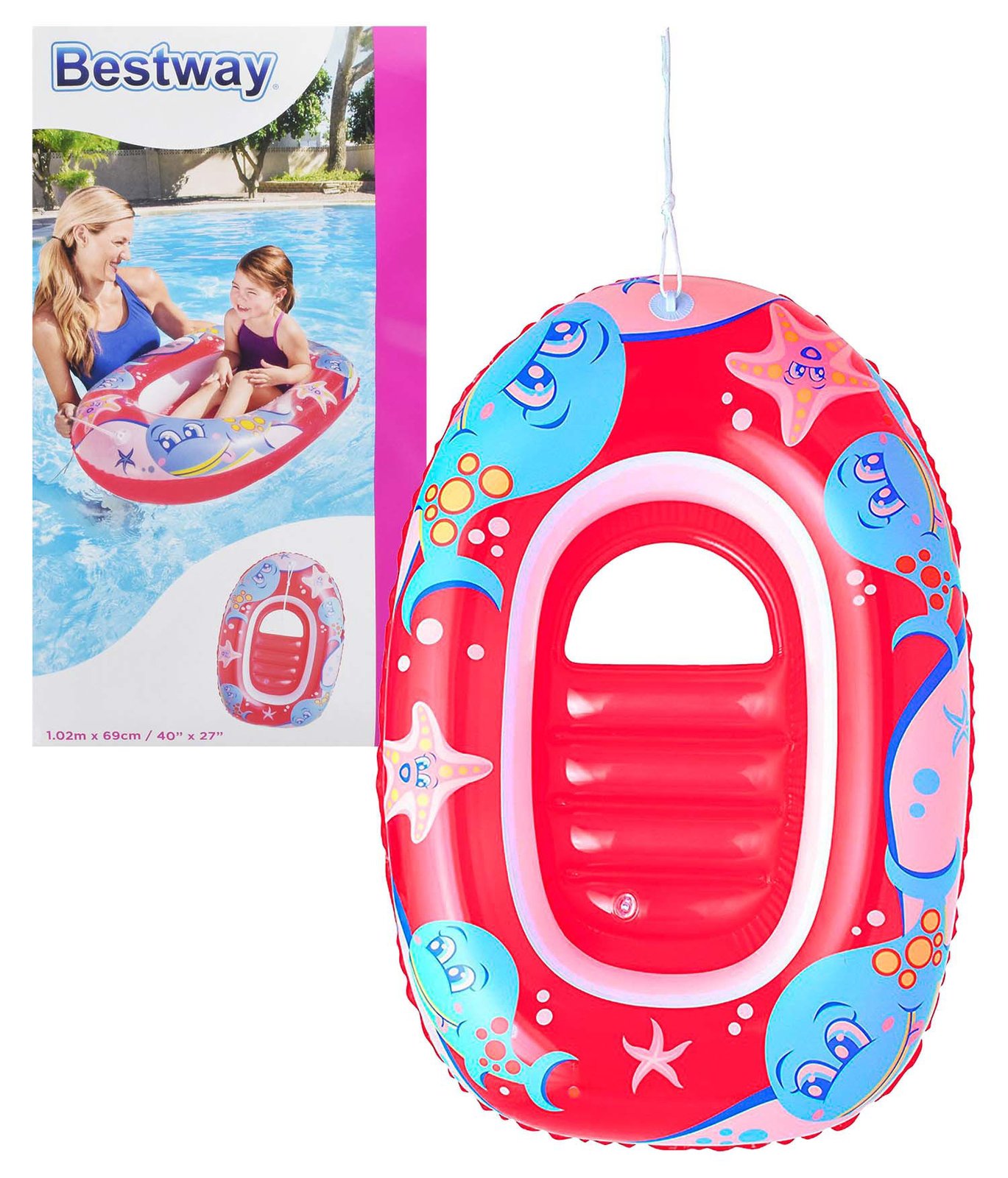 Bote inflable infantil Bestway con ballenas 3-6 años, 102 × 69 cm