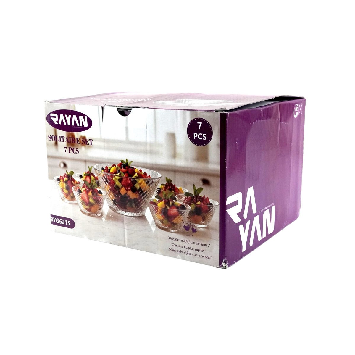 Bowls de vidrio labrado con rombos Rayan Solitare, set de 7 piezas